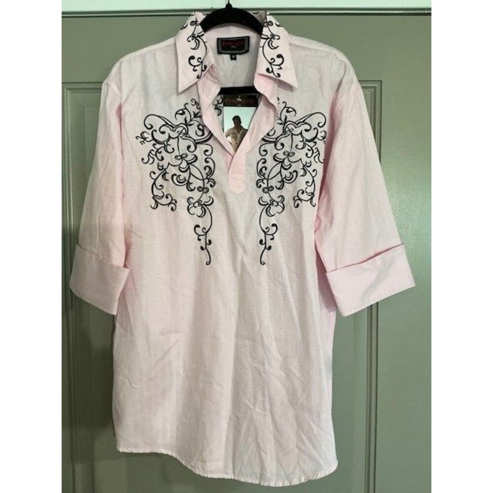 Patroncito USA Pink 3/4 Cuff Sleeves with Black Embroidered Embellishments Sz M